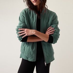 Athleta Retroplush Bomber Jacket Deep Ocean Teal size S